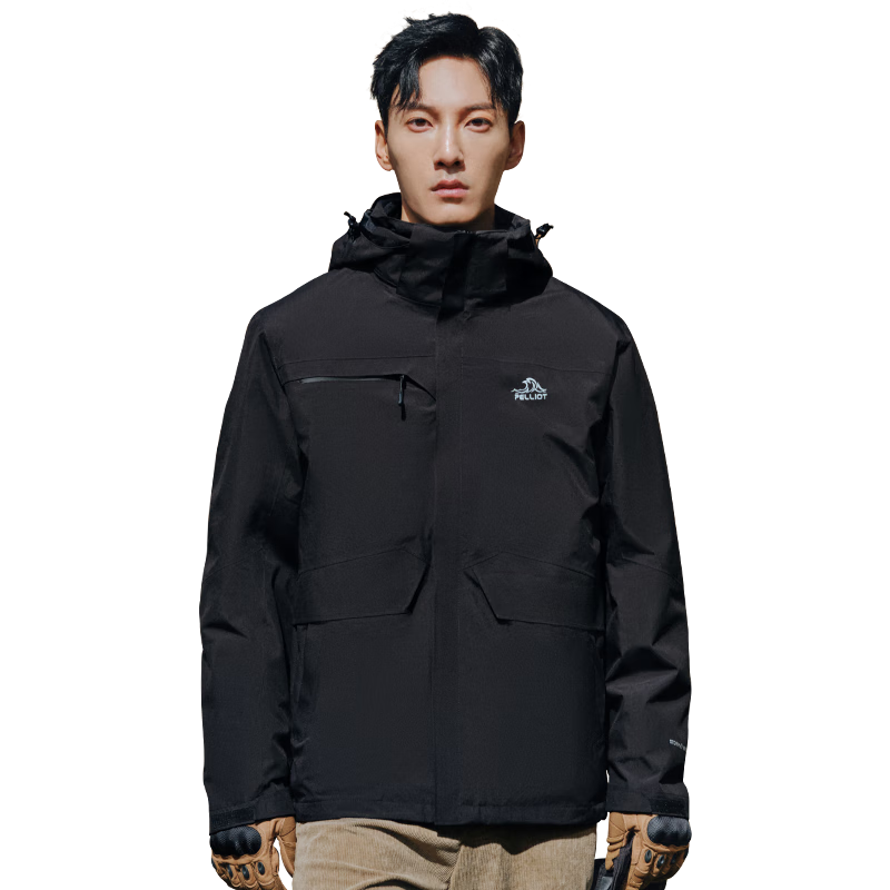 再降价:伯希和(Pelliot)户外冲锋衣男女三合一春秋防水硬壳夹克登山服外套11040107黑S 404.11元(需领券)