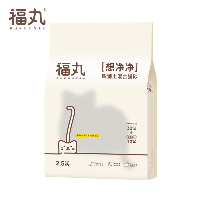 FUKUMARU 福丸 原味豆腐膨润土混合猫砂2.5kg 单包 快速吸水易成团用量省 24.9元