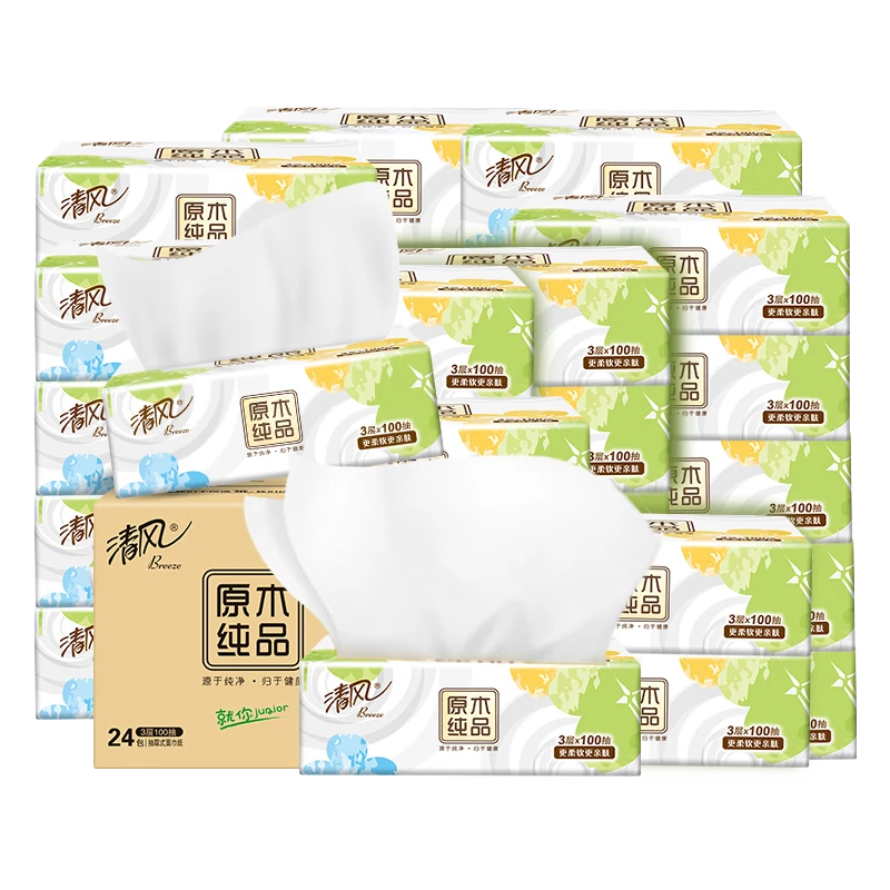 清风 超值神价!原木纯品 就你系列 3层*100抽*24包 0.83一包 19.9元(需买4件,需用券)
