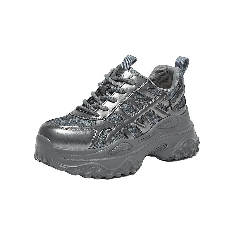 百思图 2025秋季老爹鞋时尚休闲运动厚底增高女鞋鞋D3656CM5 深灰色 34 189元（