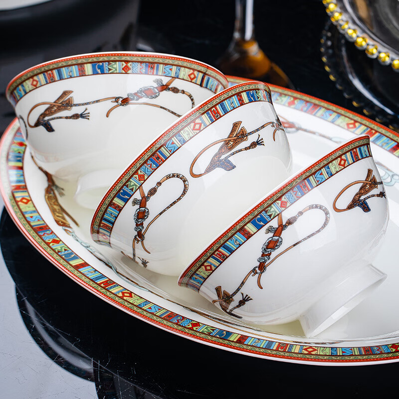 景德镇陶瓷碗家用防烫高脚碗米饭碗面碗简约轻奢 爱马仕 4.5英寸 5个 高脚