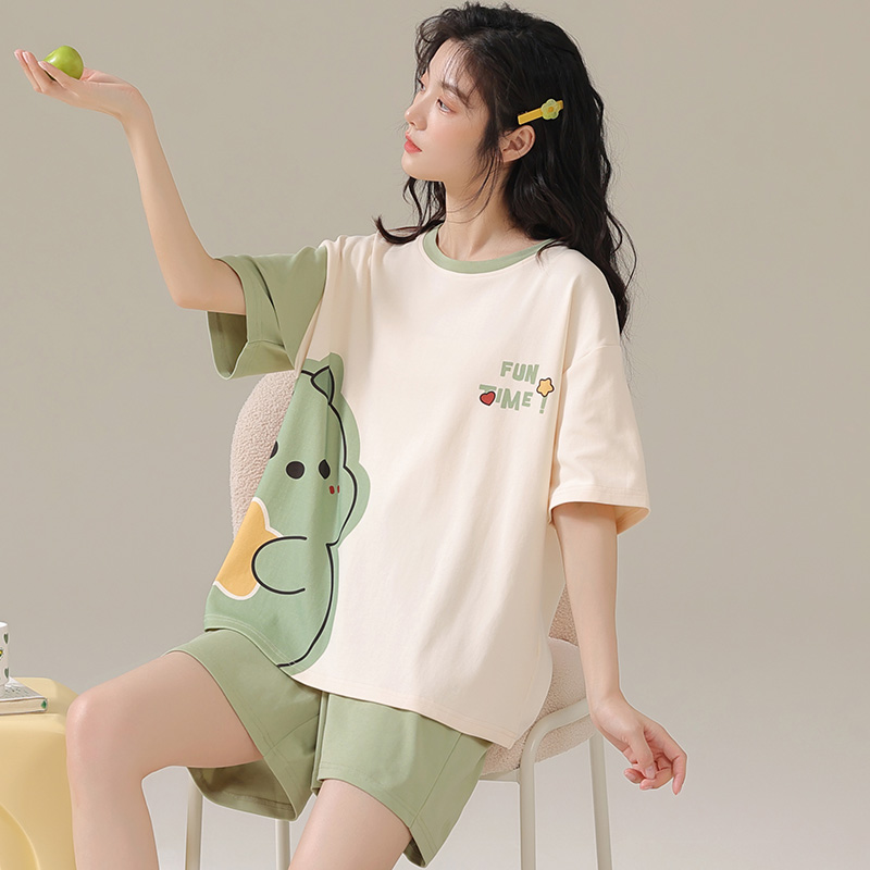 帕蘭朵 睡衣女夏季純棉短袖2024年新款夏天學生薄款可外穿短褲家居 31.92元