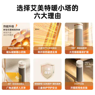 艾美特 石墨烯立式暖风机 k36 89.5元 - 86线报 艾美特 石墨烯立式暖风机 k36 89.5元 - 86线报