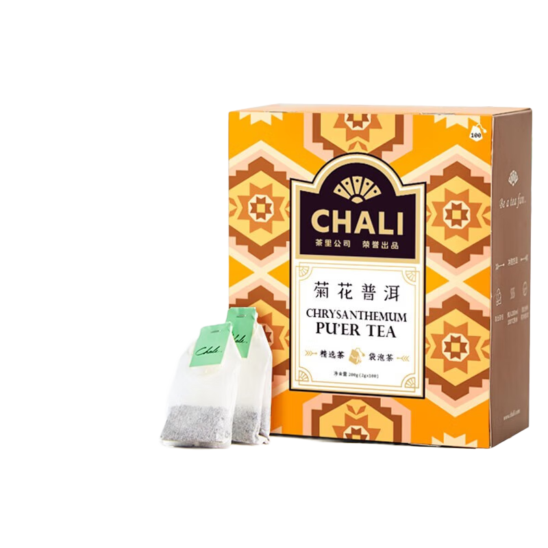 plus会员:CHALI 茶里公司茶叶 菊花普洱 100包/盒200g 33.12元包邮（需领券）