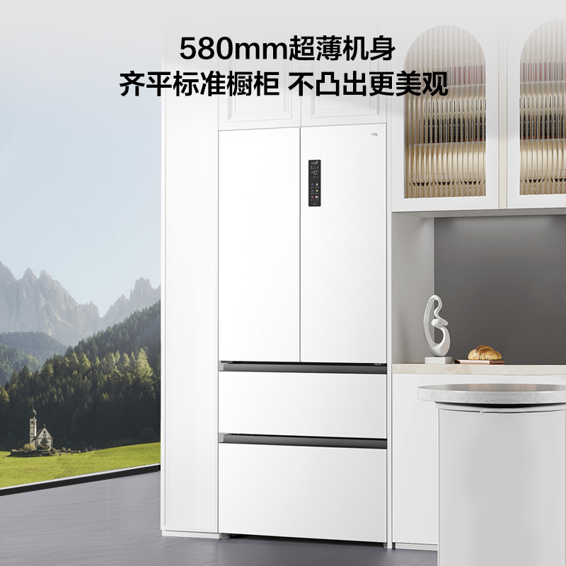 TCL 466升T9法式四门58cm超薄嵌入电冰箱家用白色一级能效双循环 3799元