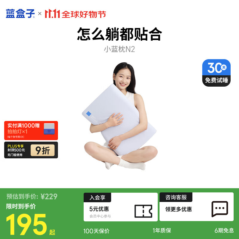 蓝盒子 小蓝枕N2 记忆棉枕头 42cm*60cm*10cm 浅蓝 229元