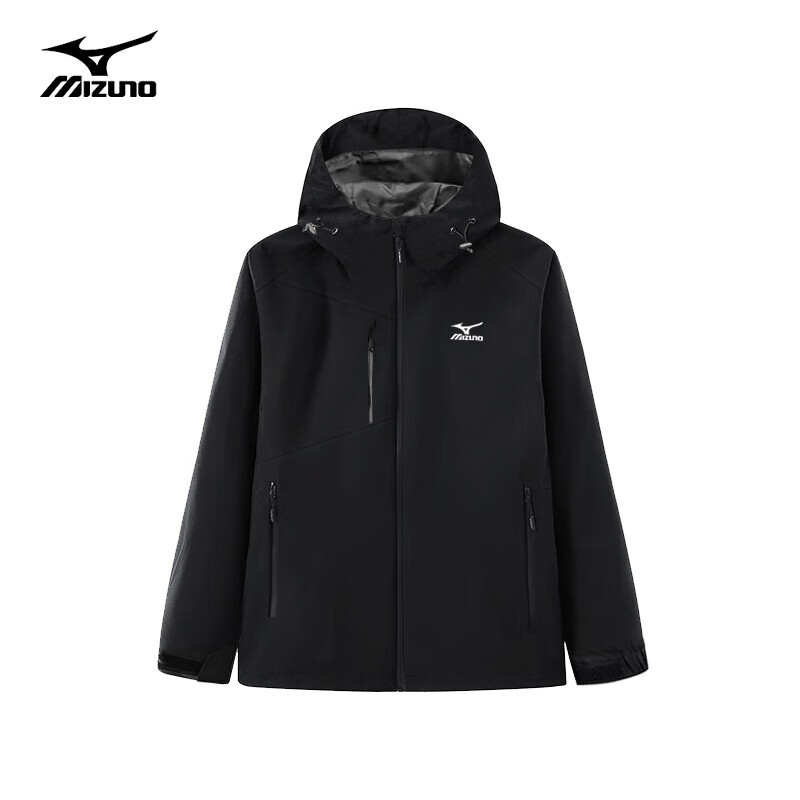 美津浓 户外风衣男外套 防风连帽情侣上衣 黑色 抓绒款 （多配色可选） 199