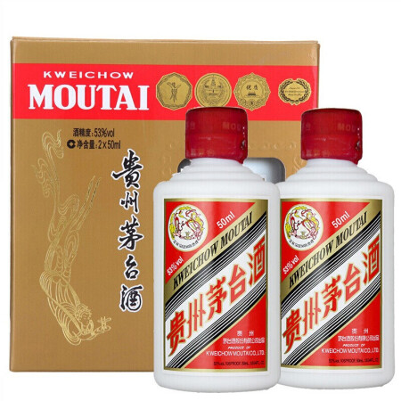 移动端、京东百亿补贴：茅台 MOUTAI 飞天 53%vol 酱香型白酒 50ml*2瓶 礼盒装 365