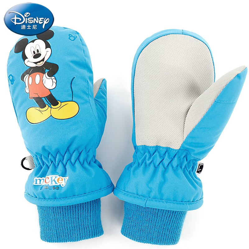 Disney 迪士尼 儿童手套男童女童冬季户外滑雪宝宝加绒保暖小孩防水手指套 2