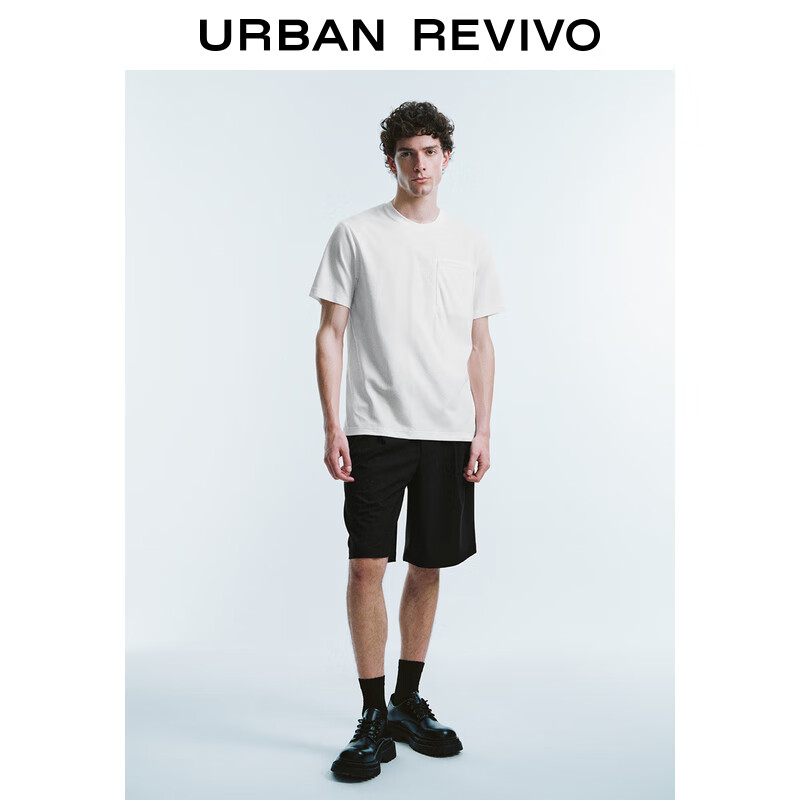 URBAN REVIVO UR2024夏季男装时尚休闲百搭纯色圆领短袖T恤UMU440040 本白 XS 50.71元