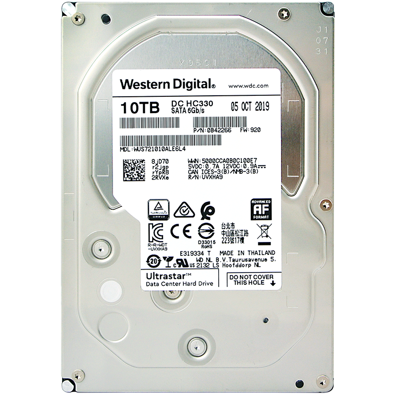 西部数据 企业级硬盘 Ultrastar DC HC330 SATA 10TB CMR垂直 7200转 256MB (WUS721010ALE6L4) 