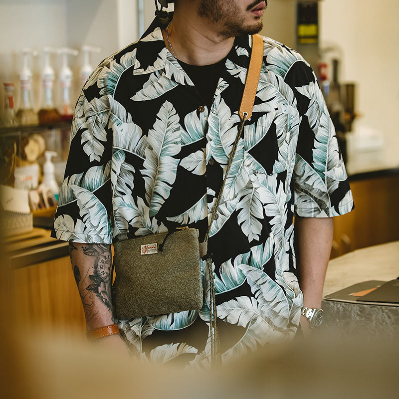 百亿补贴：MADEN 马登 登工装美式复古夏威夷芭蕉叶短袖衬衫五分袖沙滩度假
