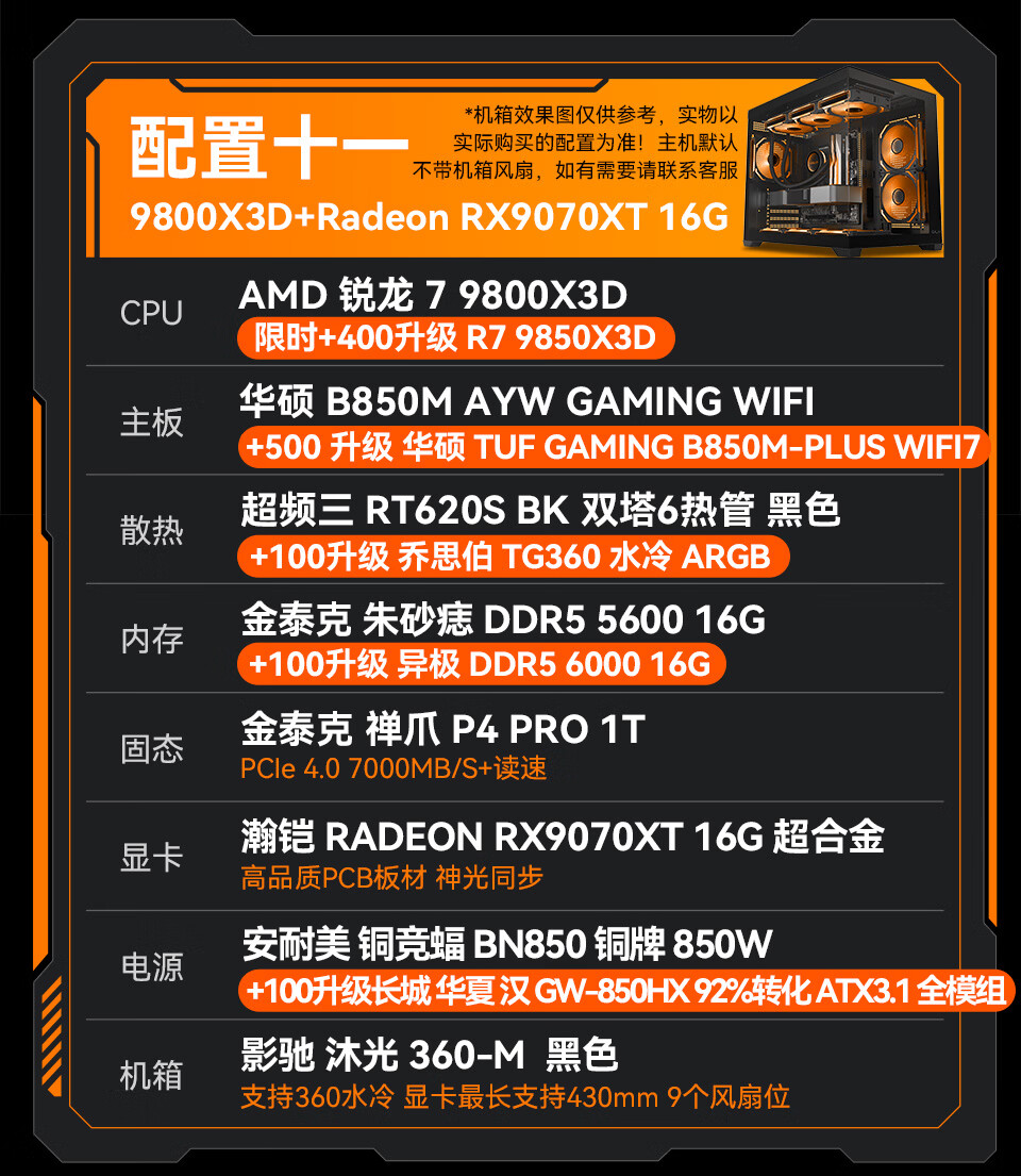 AMD 9800X3D RX 9070XT 10049元 - 86线报