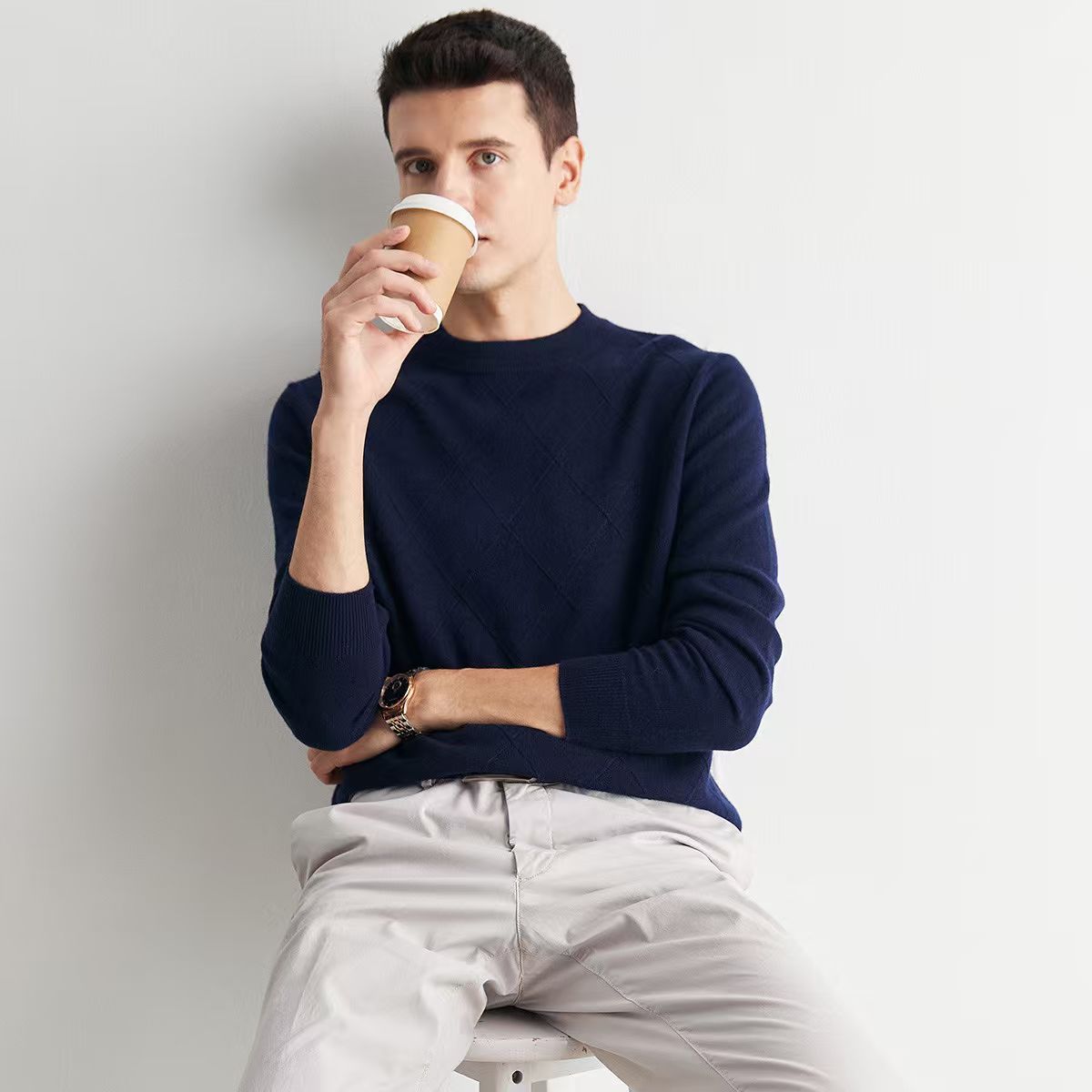 帕罗 100%山羊绒 男士高支纱羊绒衫 高端系列 藏青 多色可选 579元