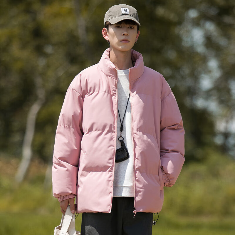JEANSWEST 真维斯 户外运动冬季新款纯色加厚棉衣男士立领 粉红色 XL（体重135~