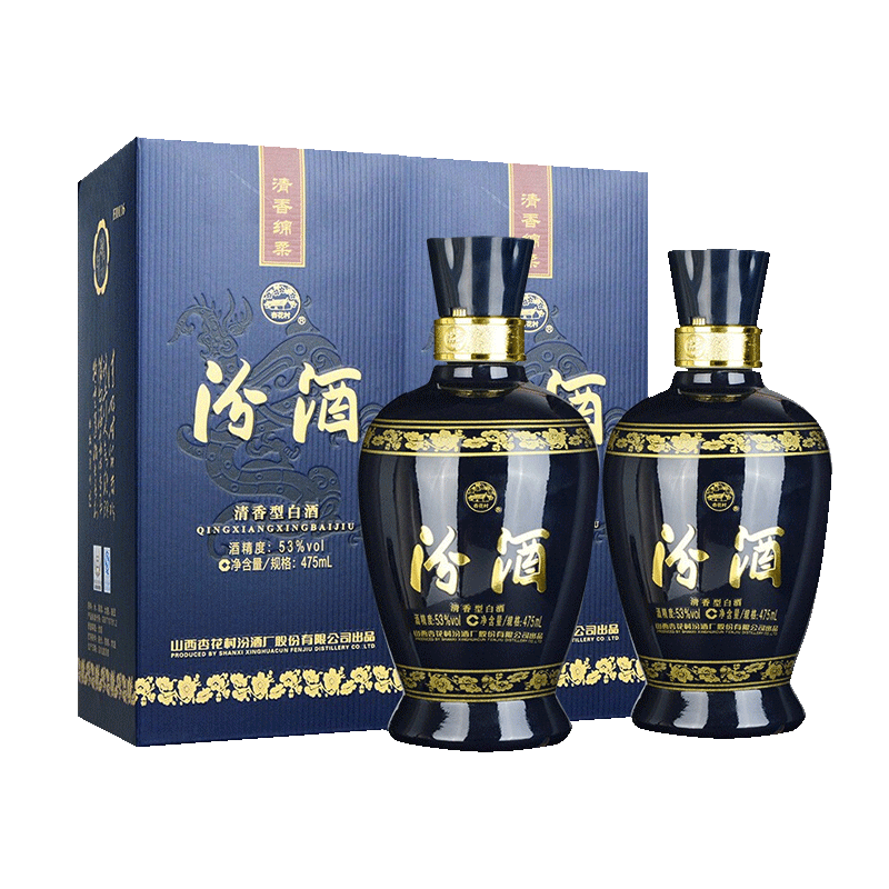 汾酒 蓝汾 清香型白酒 53度 475mL 2瓶 双瓶装（内含礼袋） 211元（需买2件，需