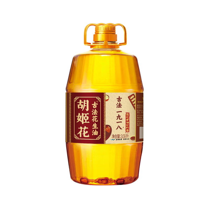 16日0点开始:胡姬花 食用油压榨古法一九一八花生油3.09L*2件 149.62元（合74.81