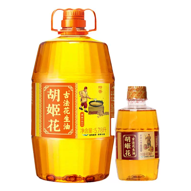 胡姬花 古法花生油5.78L+古法小榨400ml组合 食用油家用炒菜烘焙 ￥129.9