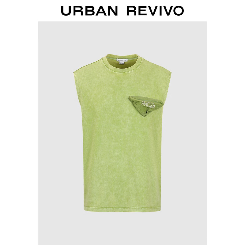 URBAN REVIVO UR2024秋季男装街潮撞色字母刺绣三角口袋背心UMV440124 黄绿 L 179元