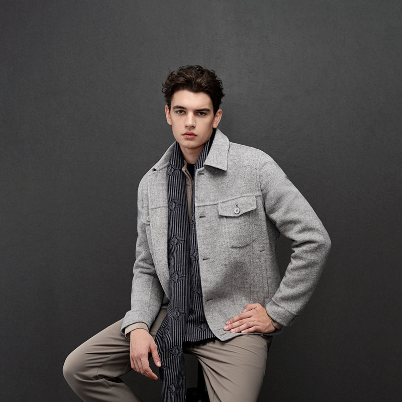 移动端、88VIP：威可多 男士商务百搭羊毛双面呢子夹克外套 431.3元（淘金币