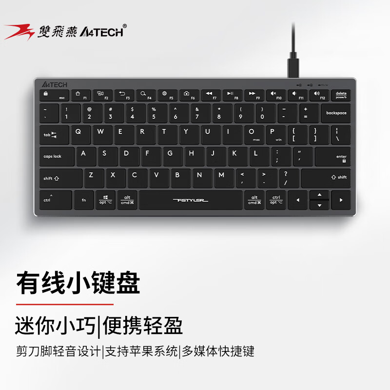 A4TECH 双飞燕 FX51 有线小键盘轻音笔记本电脑办公打字专用便携短款78键 飞时