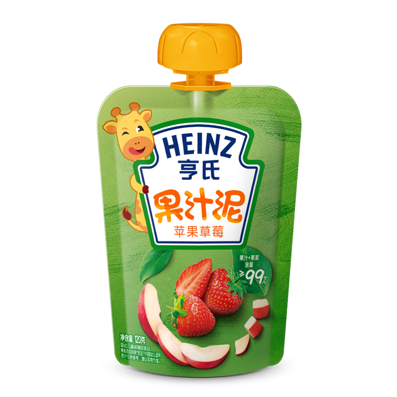 plus会员：亨氏 (Heinz) 苹果草莓水果泥 120g（婴儿辅食 果泥 初期-36个月适用