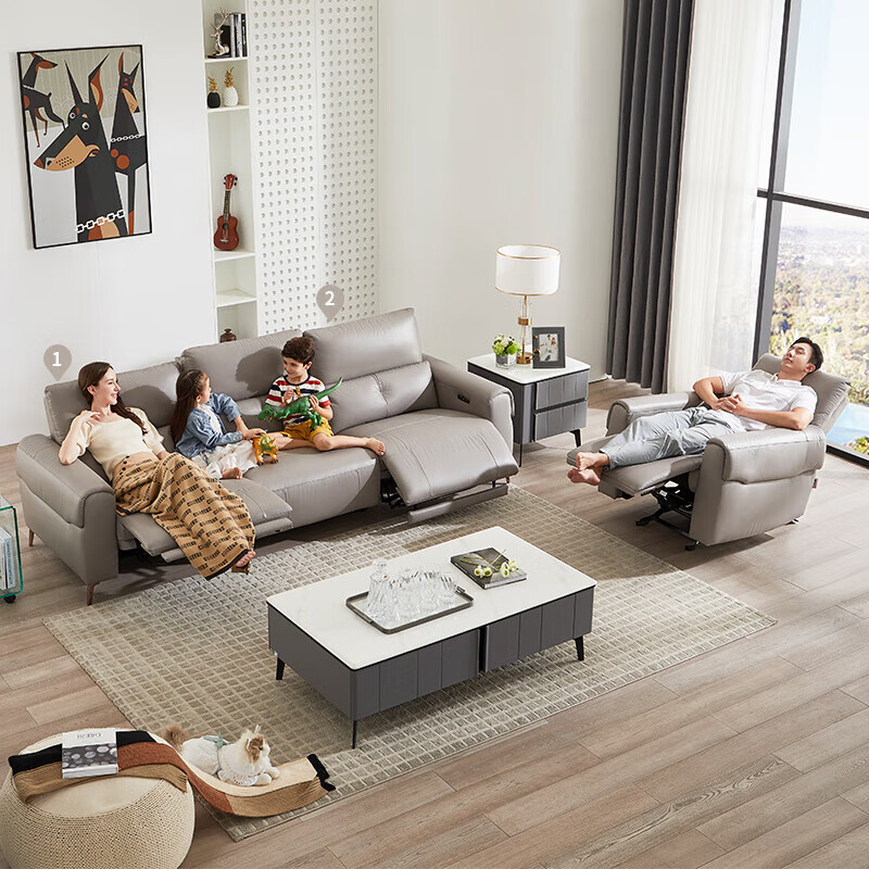 cheers芝华仕50893电动真皮沙发三人位冰岛灰5599元包邮需用券