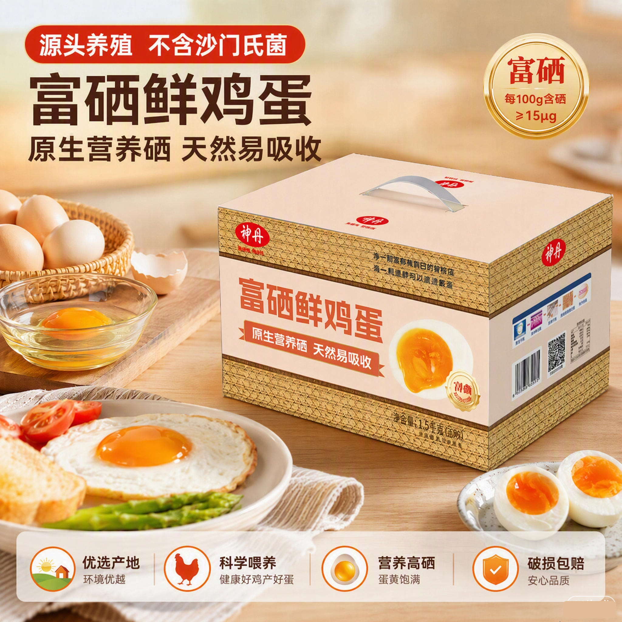 神丹 富硒鲜鸡蛋30枚1.5kg 鲜鸡蛋源头工厂直发 营养早餐 29.9元 - 线报酷