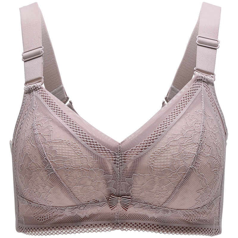移动端：芬腾 内衣女蕾丝性感无钢圈防下垂大胸显小胸罩全罩杯聚拢上托文