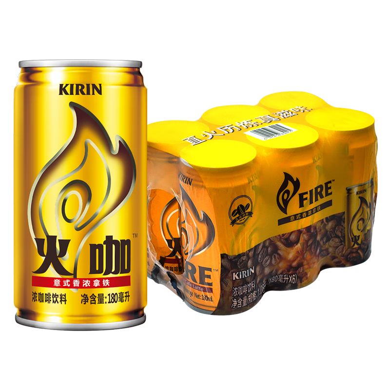 15日20点开始、限600件：怡宝麒麟（KIRIN）火咖 意式香浓咖啡饮料 180ml*6罐装 