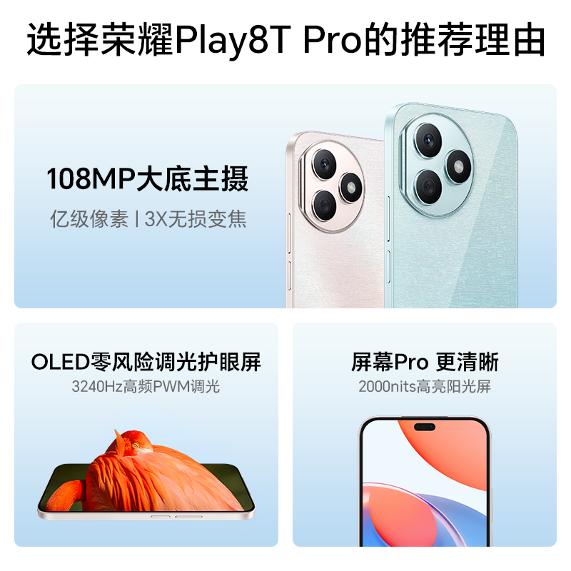 HONOR 荣耀 Play8T Pro 亿级像素108MP大底主摄零风险调光护眼屏超轻薄长续航店 1