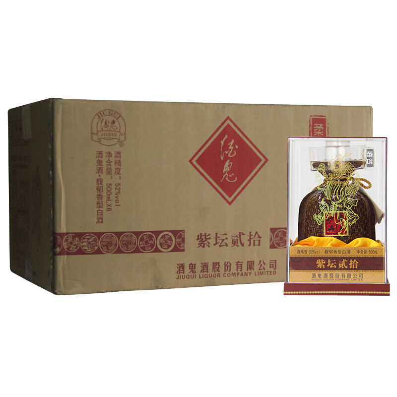 移动端、京东百亿补贴：酒鬼 紫坛贰拾 52度 馥郁香型白酒 500ml*6瓶 整箱装 1