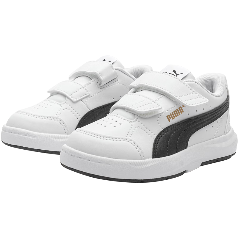 PUMA 童鞋儿童板鞋运动鞋男女童魔术贴耐磨舒适鞋子389145 彪马白-黑色-金色 1