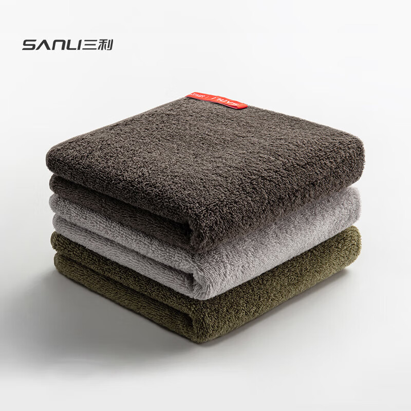 SANLI 新疆棉毛巾3条A类纯棉柔软洗脸洗澡家用吸水男女加厚大面巾 深灰色:1;