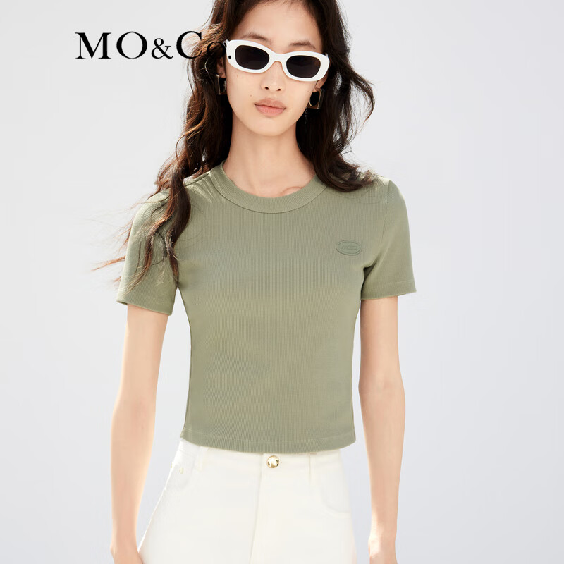 MO&Co. 修身收腰 女士T恤 灰绿色 M 165 299元（需用券）