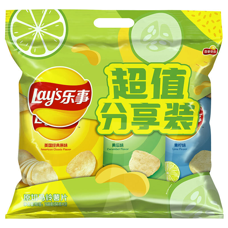 Lay's 乐事 原切马铃薯片分享装 3口味 168g（原味+黄瓜味+青柠味） 8.9元