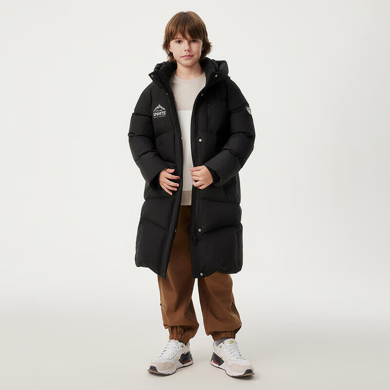 坦博尔 儿童羽绒服男女童中长款连帽保暖舒适外套厚童装TCF530713Z 黑色 120 52