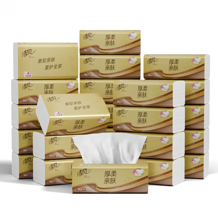 清风 抽纸 厚柔4层90抽24包M码 17.55元（需买4件，需用券）