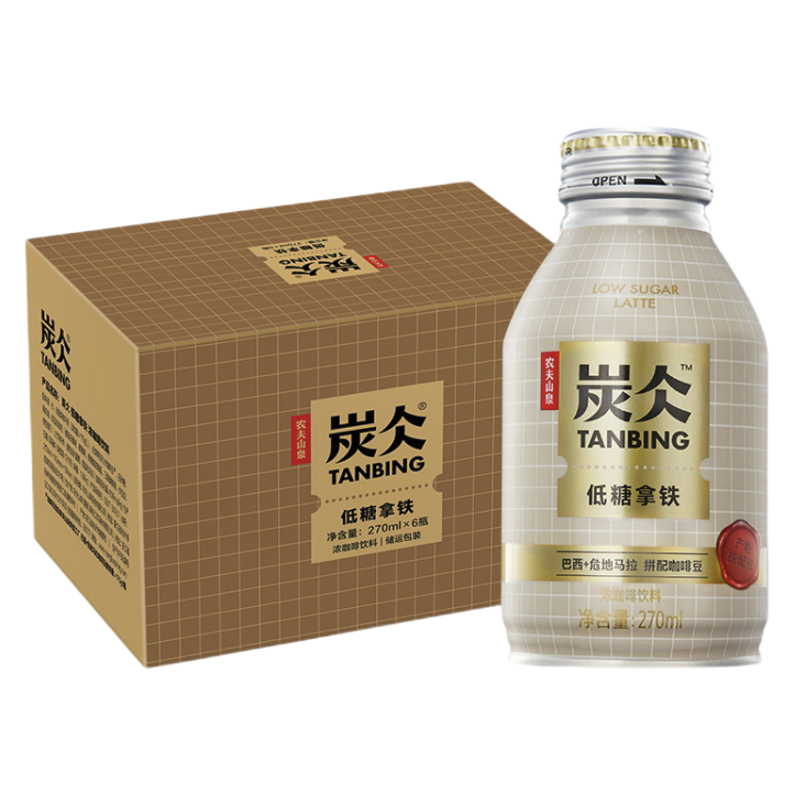 NONGFU SPRING 农夫山泉 炭仌拿铁咖啡无糖黑咖270ml*6罐 53.4元