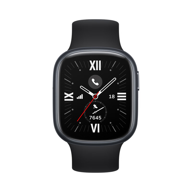 HONOR 荣耀 手表4 智能手表 46mm 黑色铝合金表壳 曜石黑橡胶表带（血压、GPS、