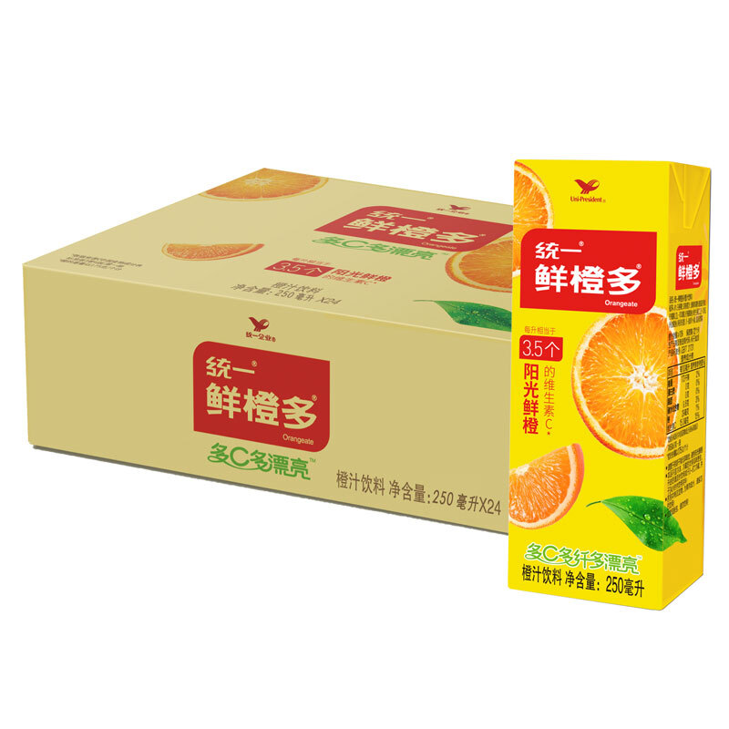 统一 鲜橙多 250ml*24盒/箱 整箱装 橙汁饮料 （新老包装随机发货） 23.76元（