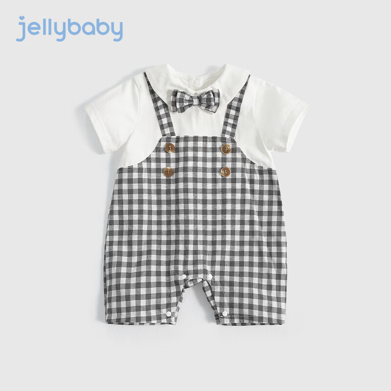 JELLYBABY 连体衣婴儿夏季幼儿假两件爬服新生夏装哈衣帅气宝宝礼服 59元（需