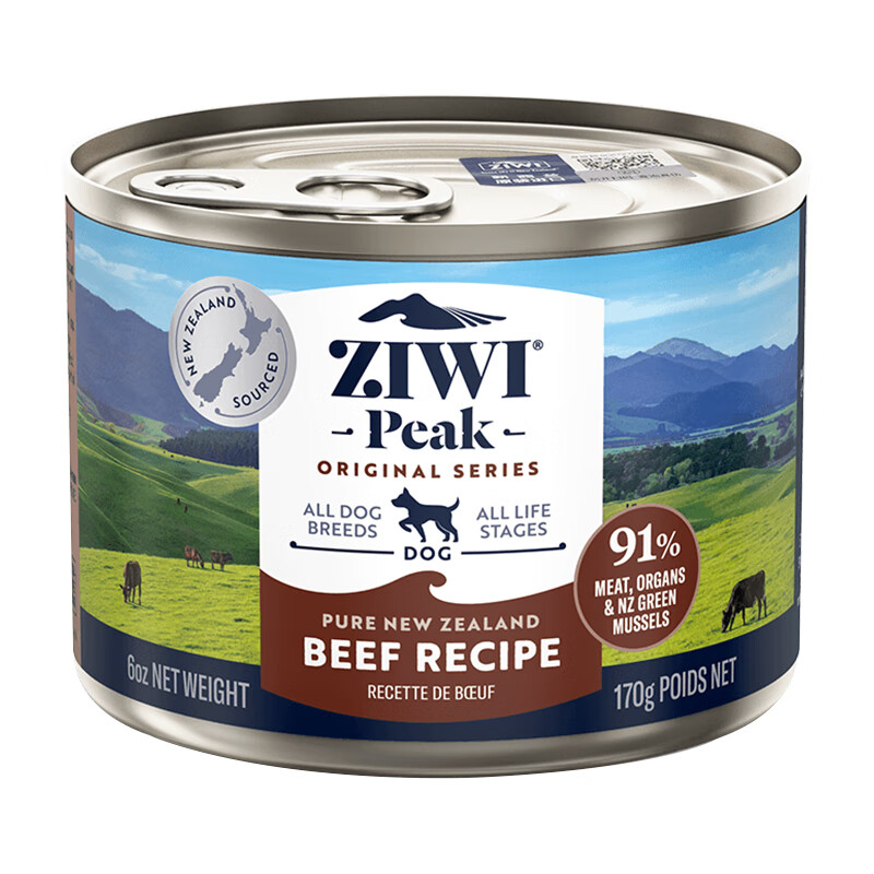 爆卖年货、PLUS会员：ZIWI 滋益巅峰 狗罐头 170g*6罐 牛肉味 108.1元