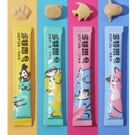 “挑嘴崽”也能一秒拿捏：DOTUS 多特思 猫咪零食 猫条 15g*100支 38元