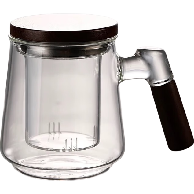 溥畔 高硼硅玻璃茶杯带把手 透明内胆【胡桃木手柄) 500ml 25.9元（需用券）