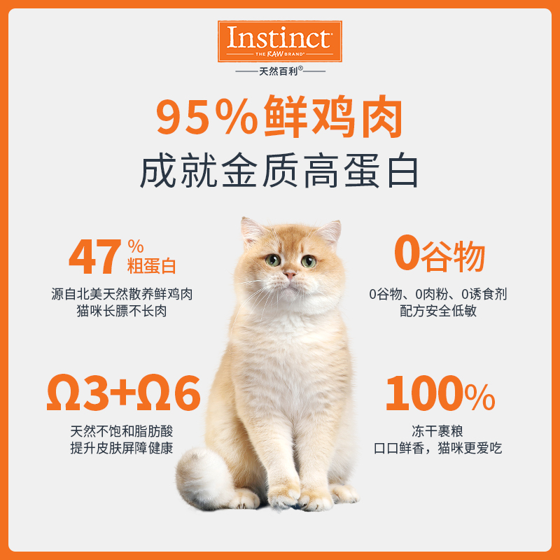 88VIP：Instinct 百利 高蛋白鸡肉成猫粮 10磅 159.6元（需用券）