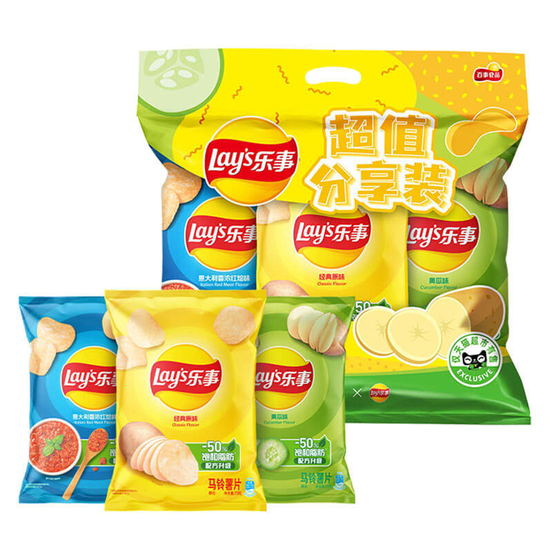 Lay's 乐事 原切薯片分享装（原味/红烩/黄瓜）70gx3包 18.9元