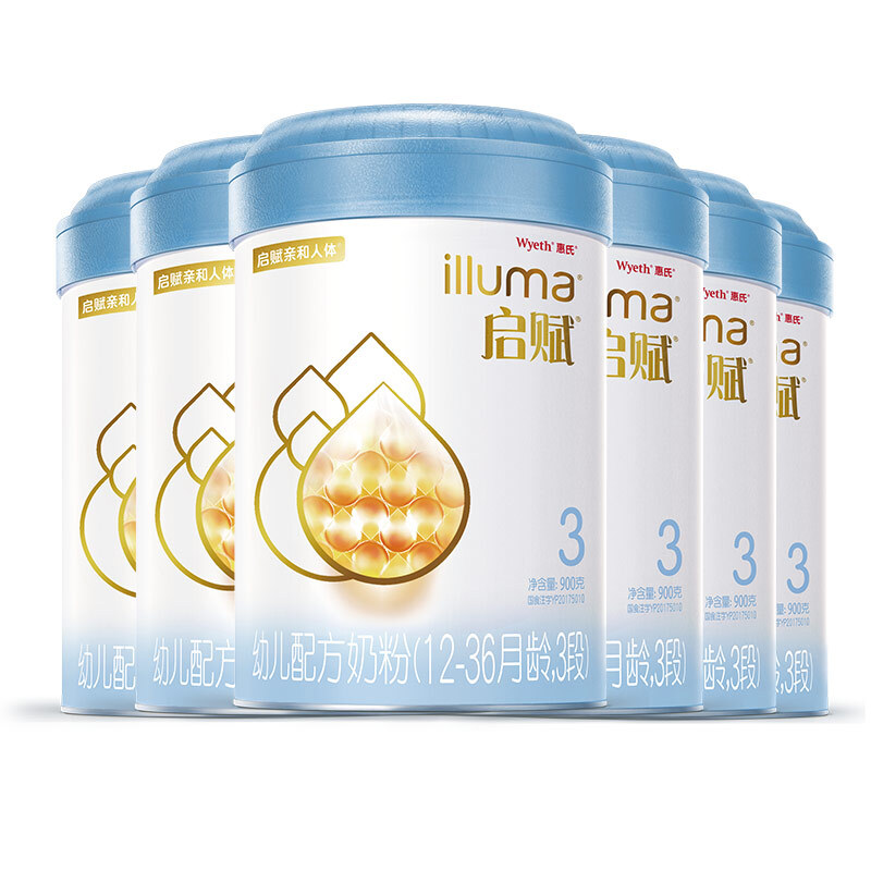 启赋 illuma 惠氏启赋(illuma)蓝钻 HMO亲和人体婴幼儿配方奶粉 3段 * 850g 6罐 （