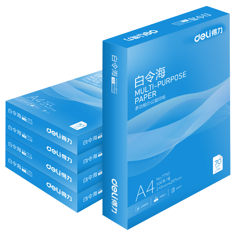 得力 白令海A4打印纸 70g500张 5包一箱 双面复印纸 入选纸类 7753 85元