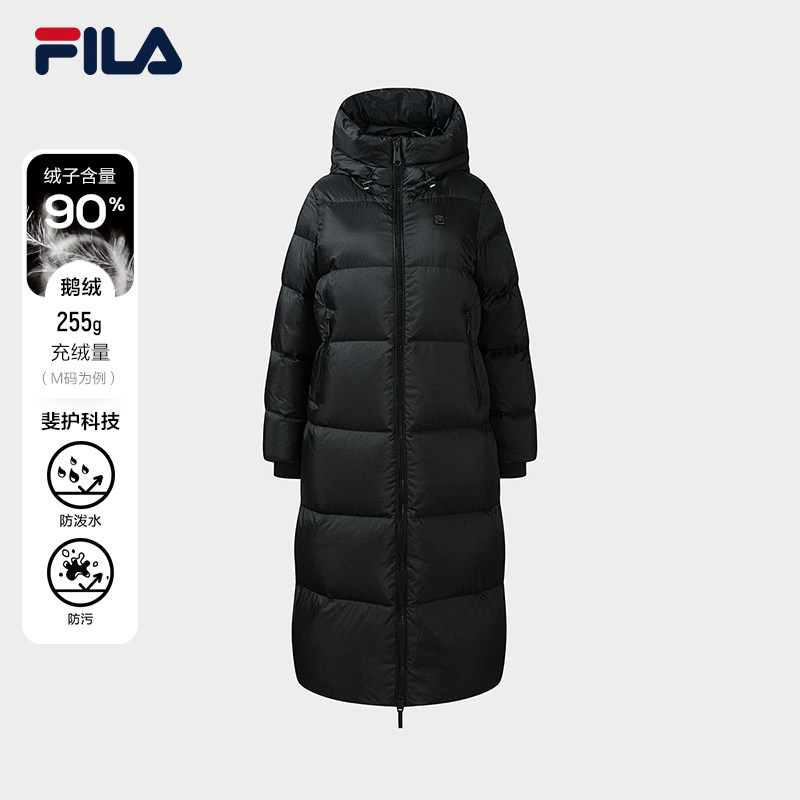 FILA 热力服80鹅绒斐乐女收腰长款羽绒服2026冬季休闲保暖连帽外套 2469元（需